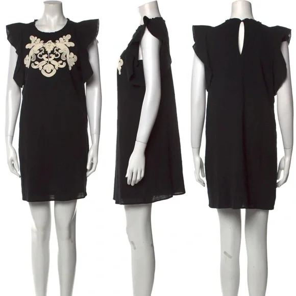 🌼THML🌼 Eloise Embroidered Black Shift Dress, Size M - Picture 1 of 11